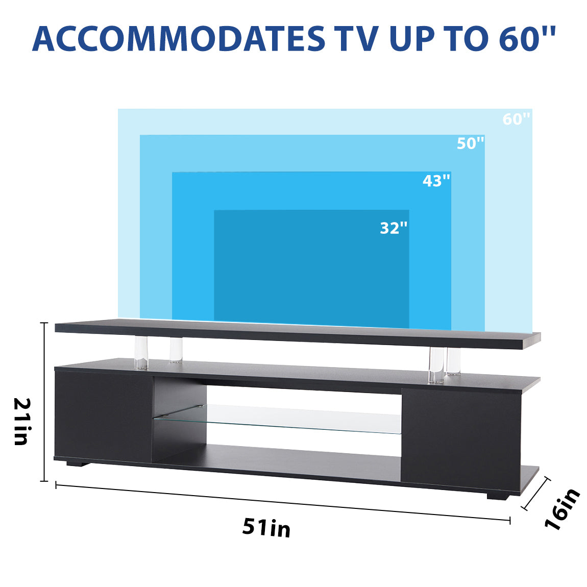 TV Stand for 65 Inch TV Led Gaming Entertainment Center Media Storage Console Table With Large Side Cabinet for Living Room (Black)