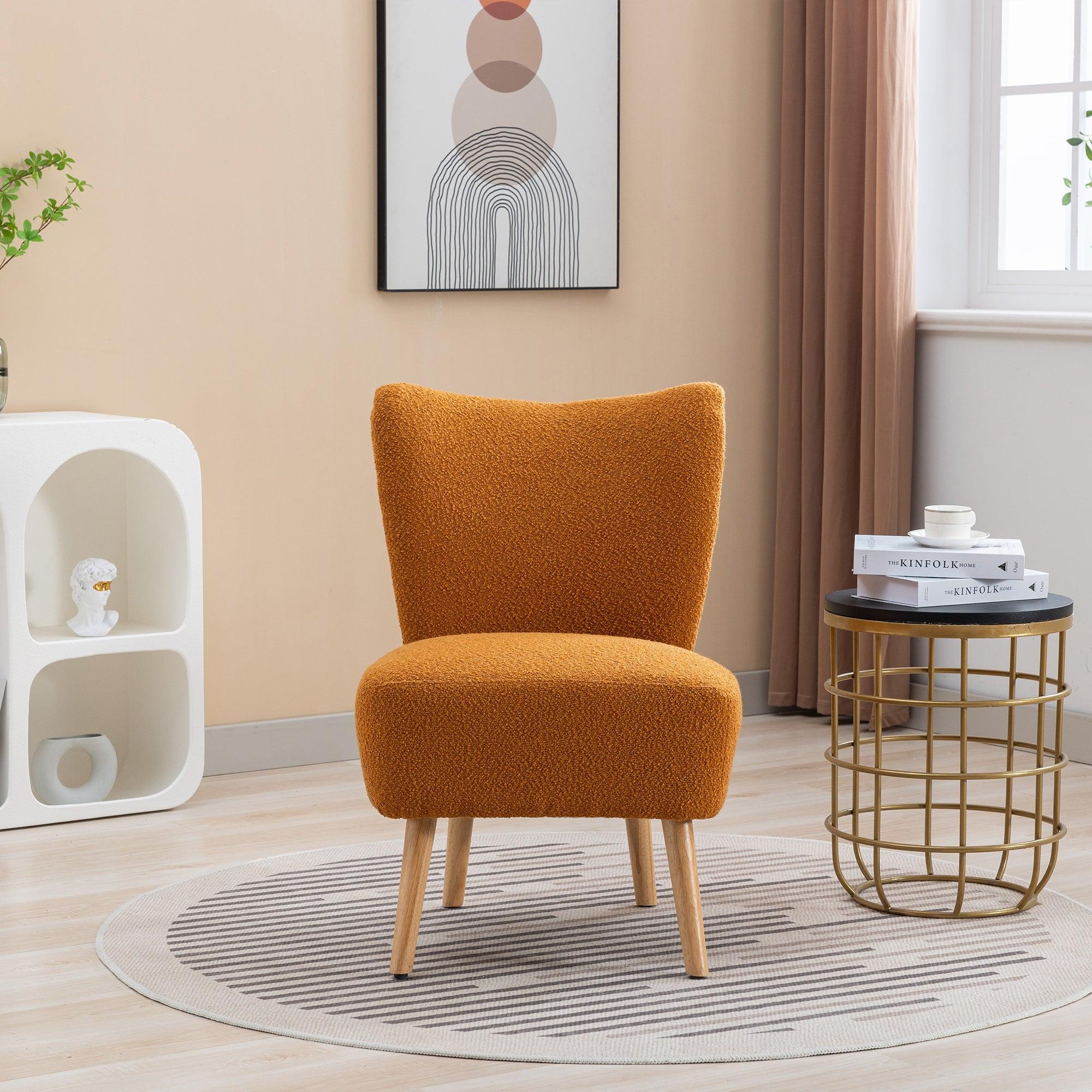 🆓🚛 22.50''W Boucle Upholstered Armless Accent Chair Modern Slipper Chair, Cozy Curved Wingback Armchair, Corner Side Chair for Bedroom Living Room Office Cafe Lounge Hotel, Caramel