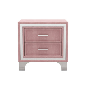 ELCRU 2-Drawer Velvet Nightstand with Metal Legs for Bedroom - Pink