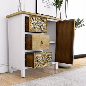 Fully Assembled Hand-Carved Accent Cabinet With Vintage Charm - Versatile Storage And Distinctive Design