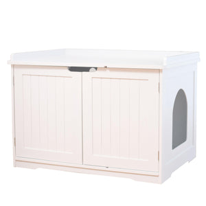 30" Litter Box Shell, Hidden Litter Box Furniture Cabinet, Indoor Cat Room Side Table, Large Pet Box Bedside Table, Litter Box Toilet, Indoor Kennel (White)