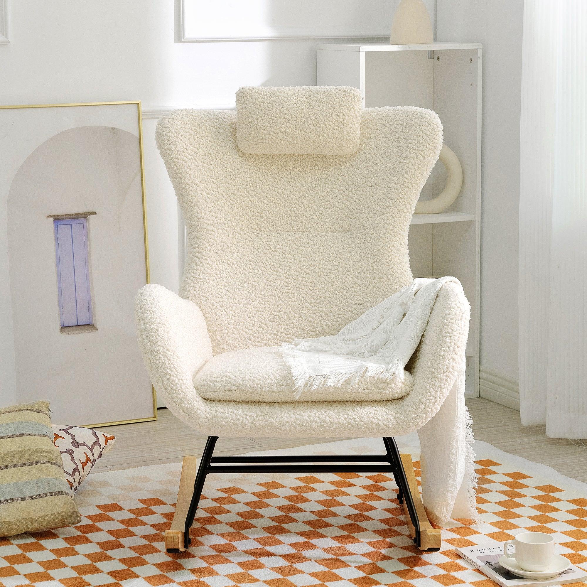 🆓🚛 Rocking Chair - With Rubber Leg & Cashmere Fabric, Suitable for Living Room & Bedroom