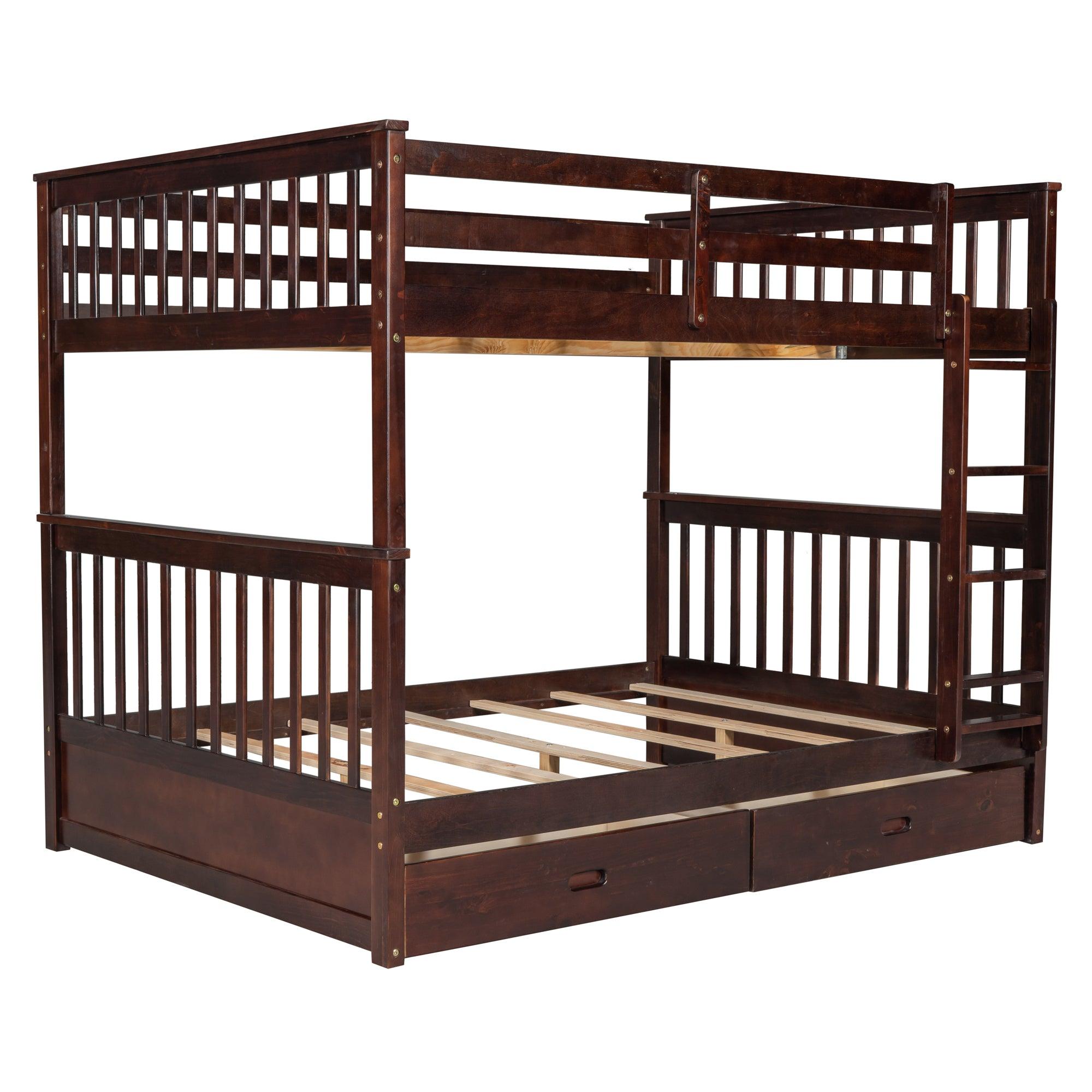 Full-Over-Full Bunk Bed with Ladders and Two Storage Drawers (Espresso)