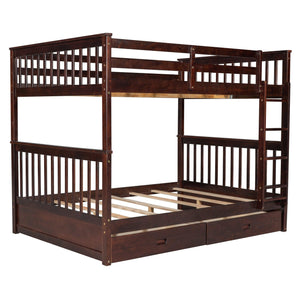 Full-Over-Full Bunk Bed with Ladders and Two Storage Drawers (Espresso)