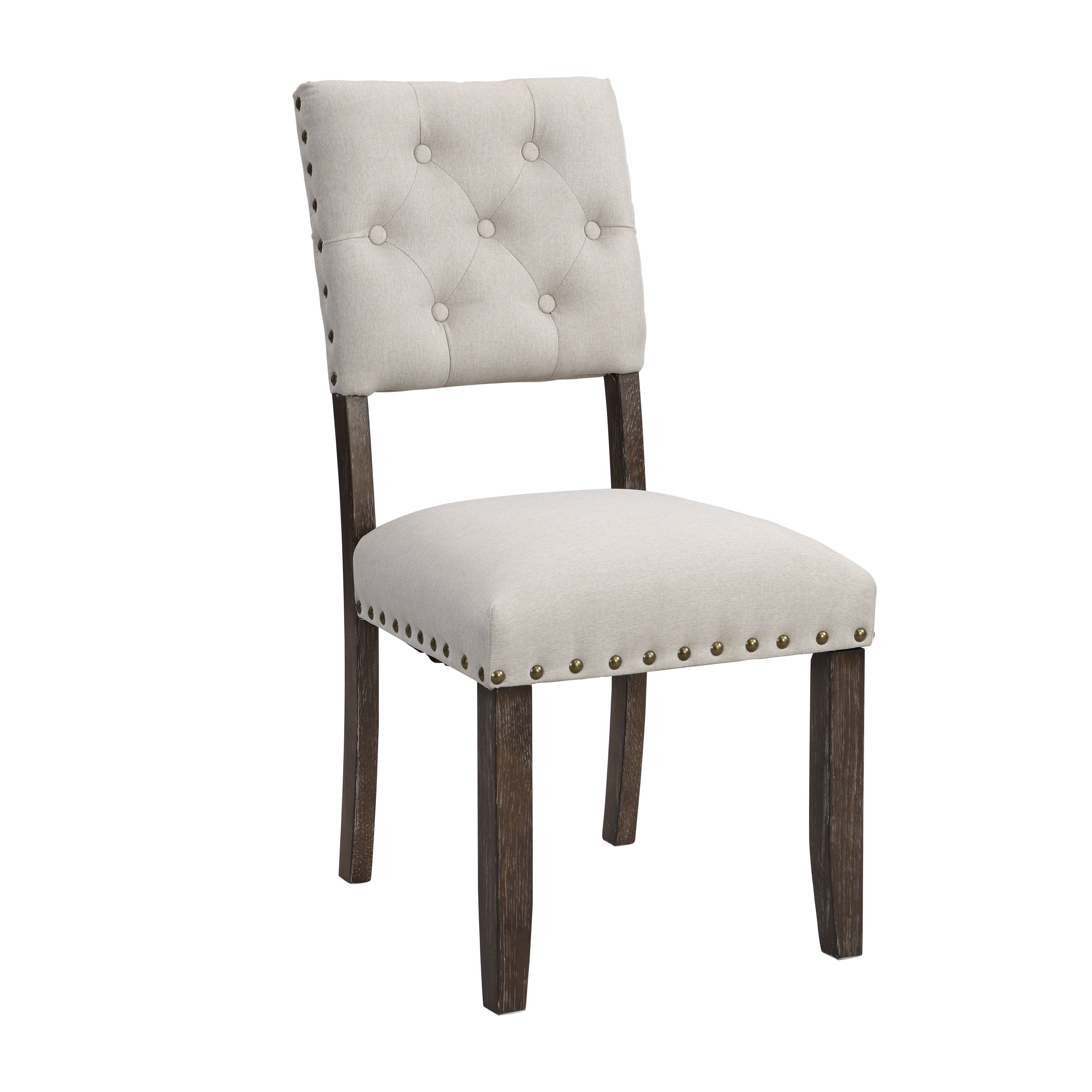 🆓🚛 Modern Tufted Back Upholstered Fabric Dining Chairs, Set of 2, Nailhead Trim Chairs, Beige Color