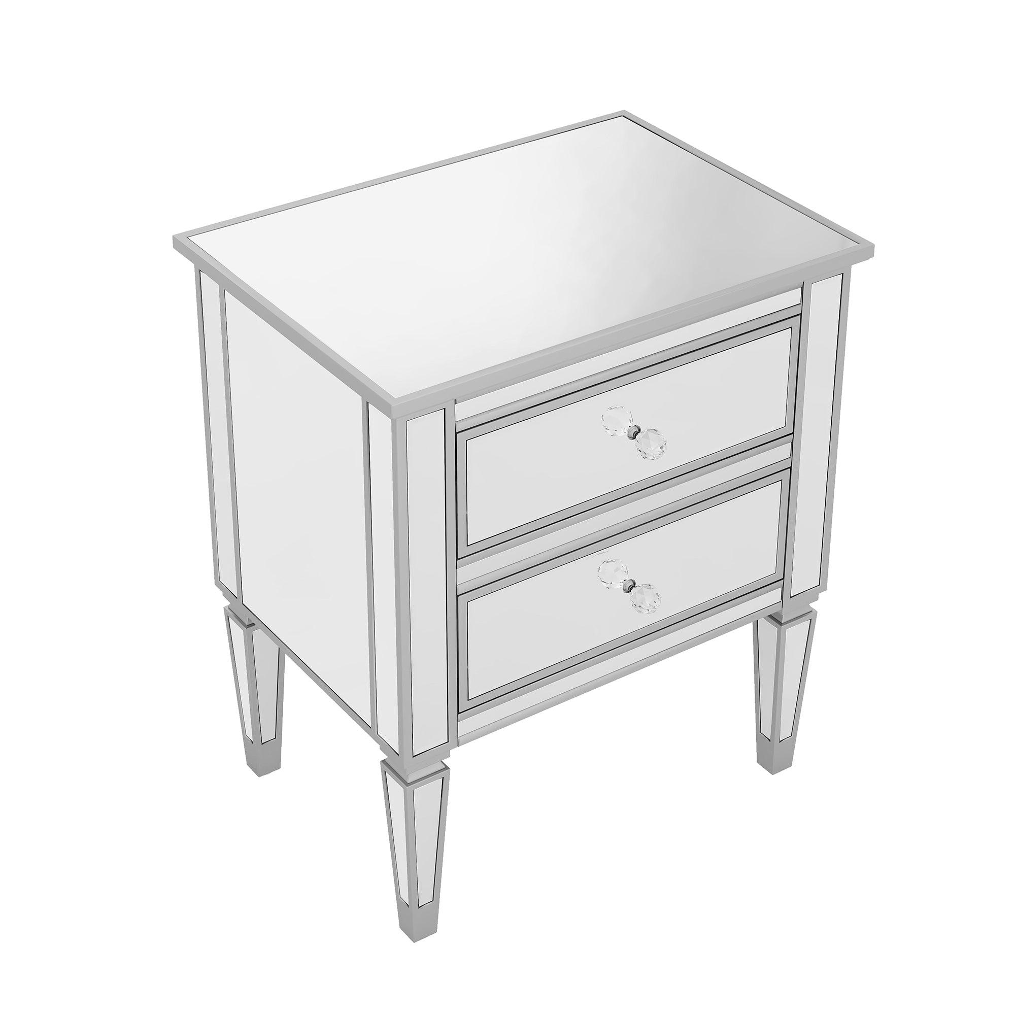 Elegant Mirrored Side Table with 2 Drawers, Modern Silver Finished for Living Room, Hallway, Entryway