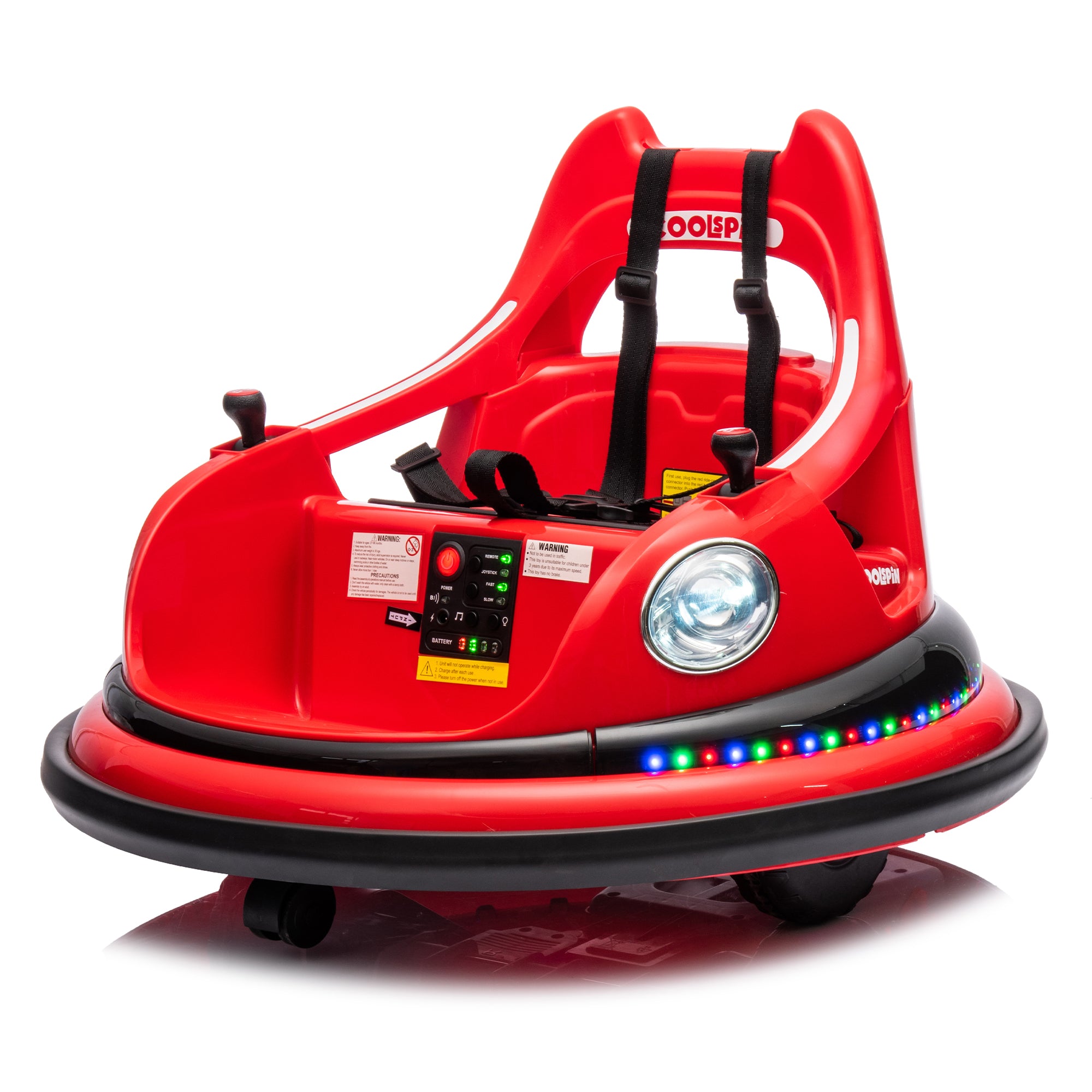 12V Ride On Bumper Car for Kids, Electric Car for Kids, 1.5-5 Years Old, W/Remote Control, Led Lights, Bluetooth & 360 Degree Spin, Vehicle Body With Anti-Collision Padding
Five-Point Safety Belt, 2Wd