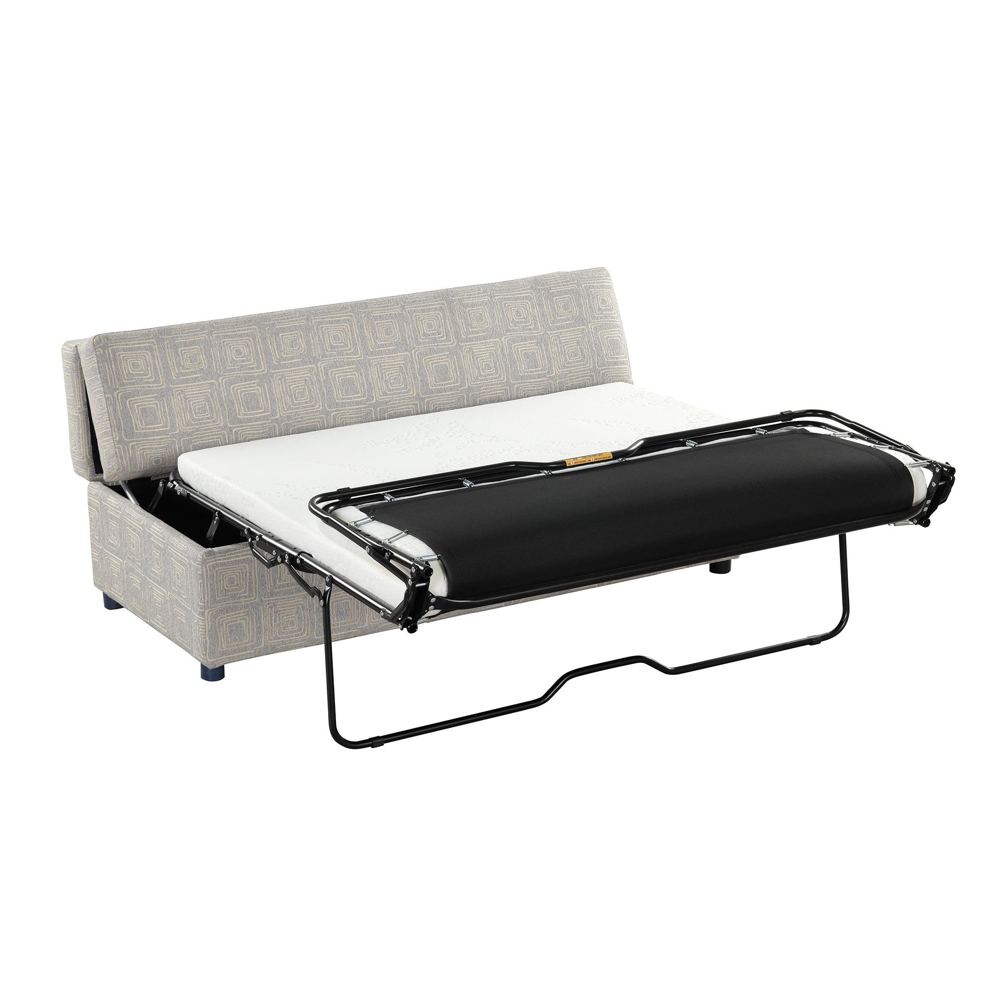 Full Size Folding Ottoman Sleeper Bed with Mattress Convertible Guest Bed Light Gray