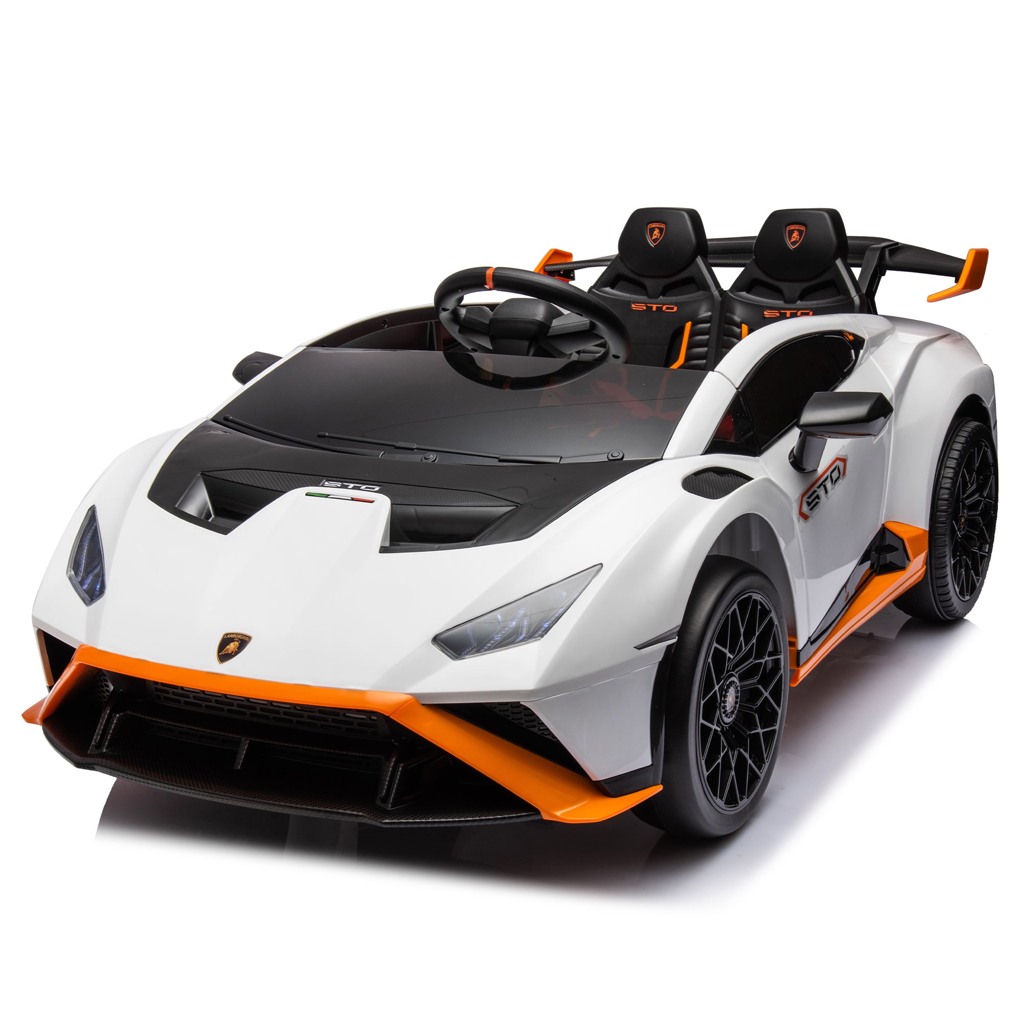 🆓🚛 Lamborghini Huracan Sto 24V Kids Electric Ride-On Drift Car: Speeds 1.86-5.59 Mph, Ages 3-8, Foam Front Wheels, 360° Spin, Led Lights, Dynamic Music, Early Learning, Usb Port, Drift Feature, White & Orange