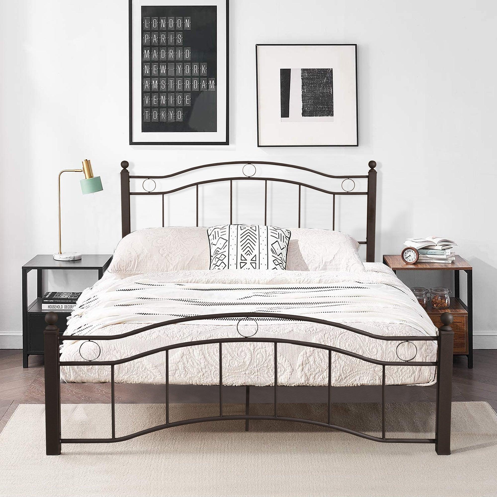 🆓🚛 King Size Metal Bed Frame With Headboard and Footboard, Bronze
