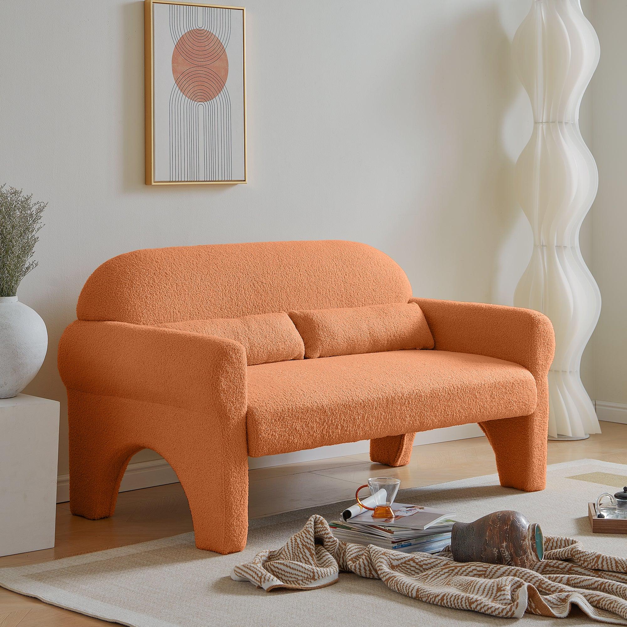 🆓🚛 Modern Teddy Fabric Loveseat for Living Room, Orange