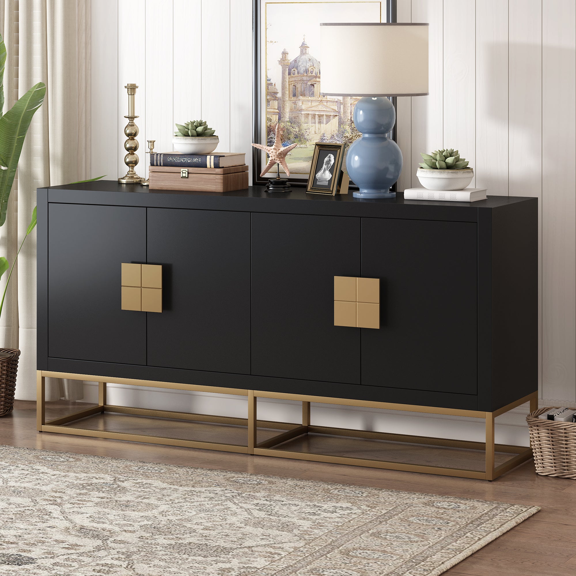 🆓🚛 Light Luxury Designed Cabinet With Unique Support Legs and Adjustable Shelves, Suitable for Living Rooms, Corridors, and Study Rooms.