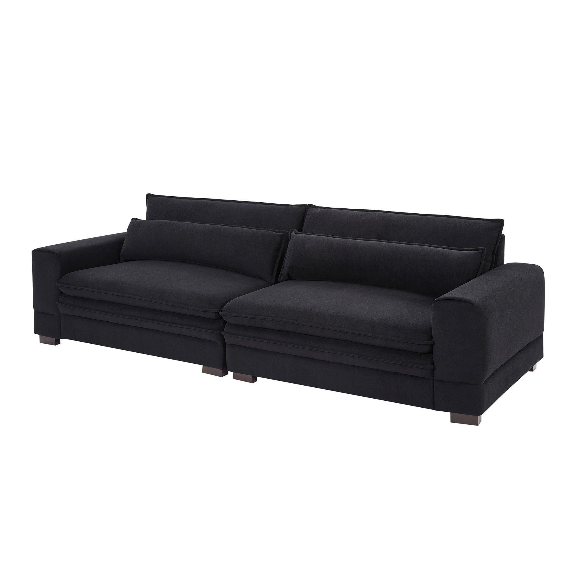 🆓🚛 104.72" Mid Century Modern Fabric Sofa Couch for Living Room, Black