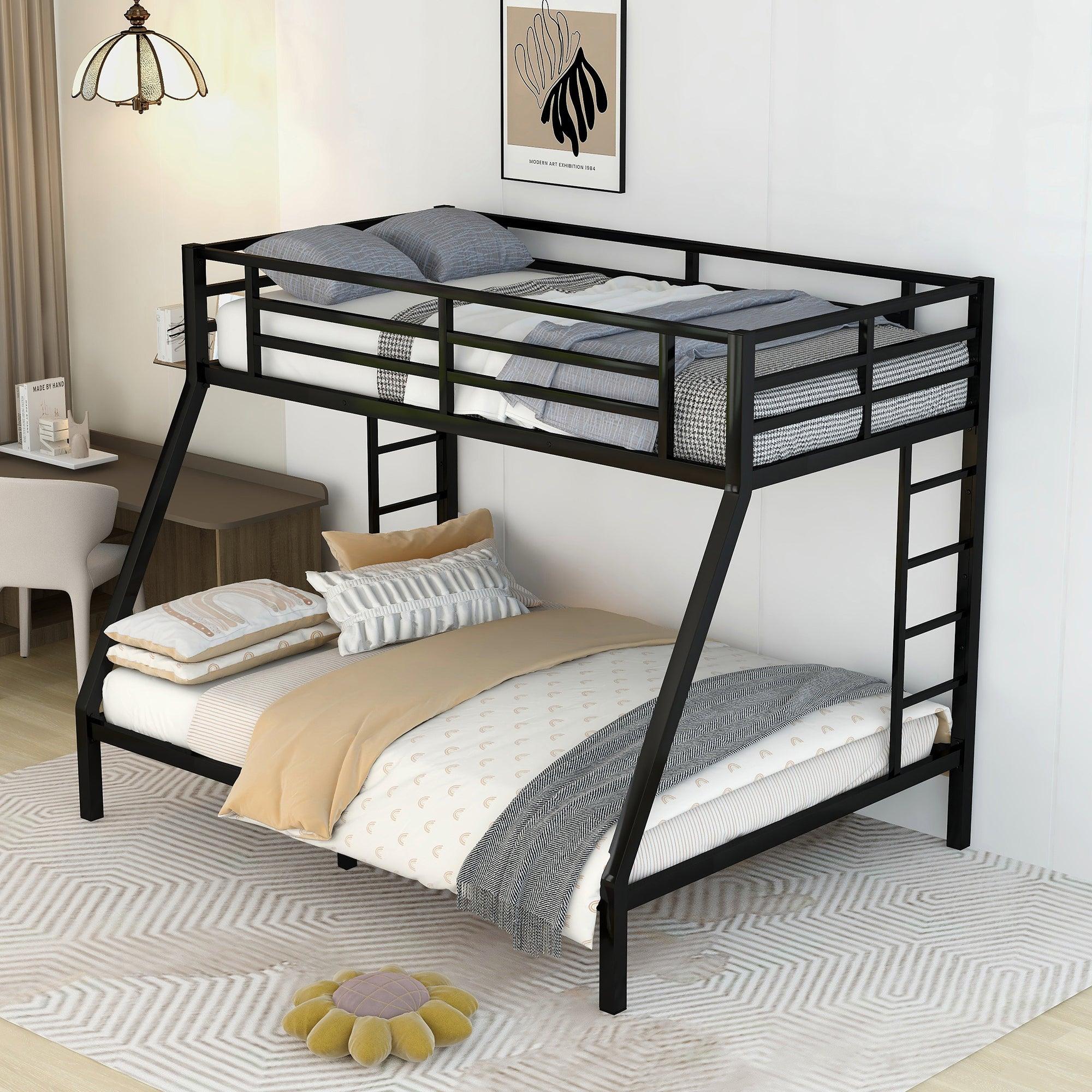 🆓🚛 Metal Twin Xl Over Queen Space-Saving Bunk Bed for Teens and Adults, Black