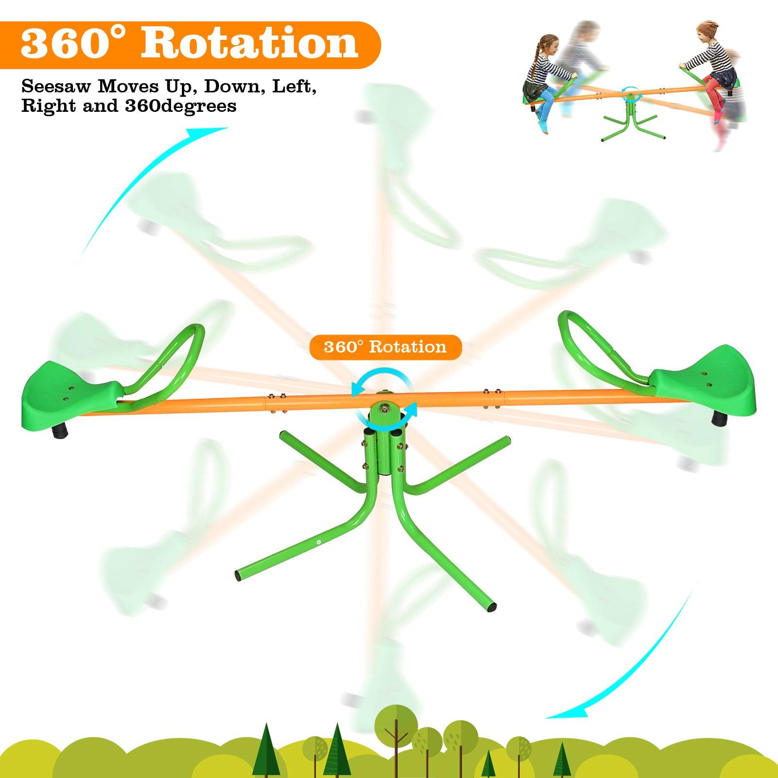 🆓🚛 360 Degree Rotation Outdoor Kids Spinning See saw Sit & Spin Teeter Totter Outdoor Playground Equipment Swivel Teeter Totter for Backyard