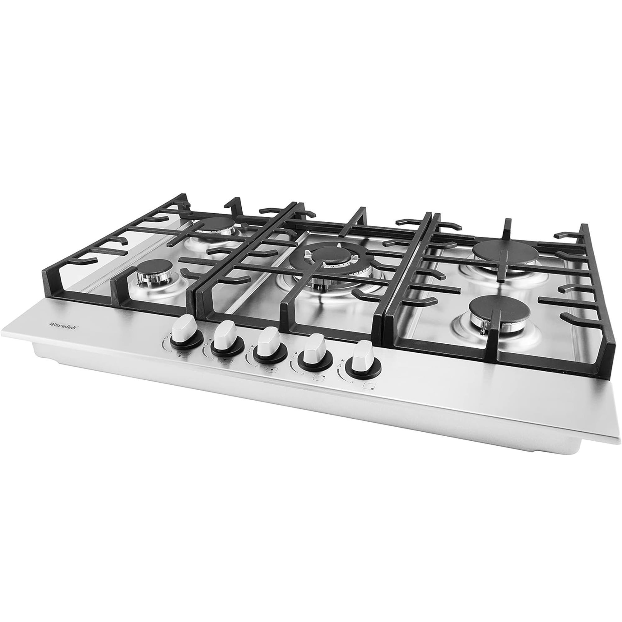 🆓🚛 30" Built-In Gas Cooktop Stove Top 5 Burners LPG/NG Dual Fuel Stainless Steel