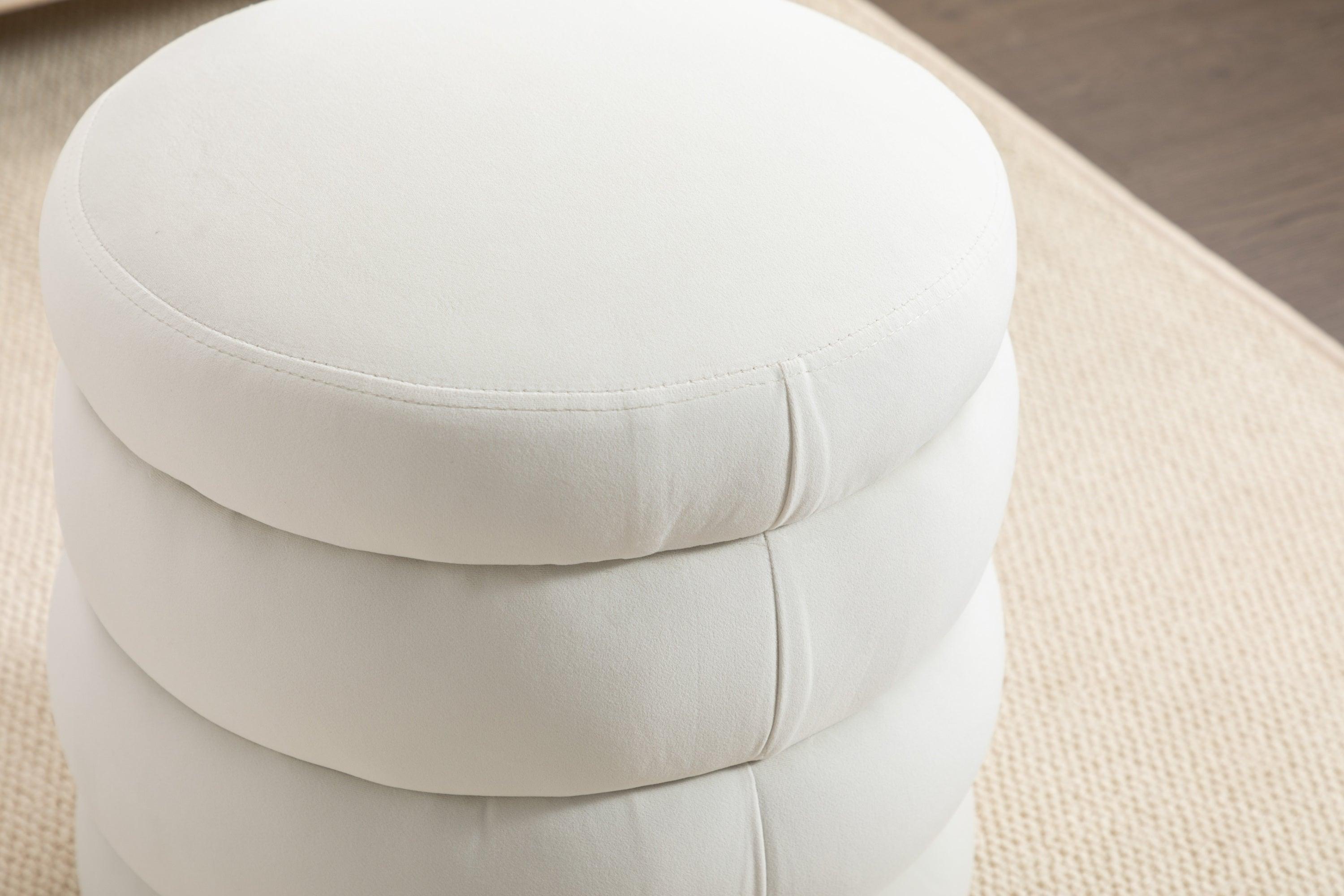 🆓🚛 Verechy Soft Velvet Round Ottoman Footrest Stool, White