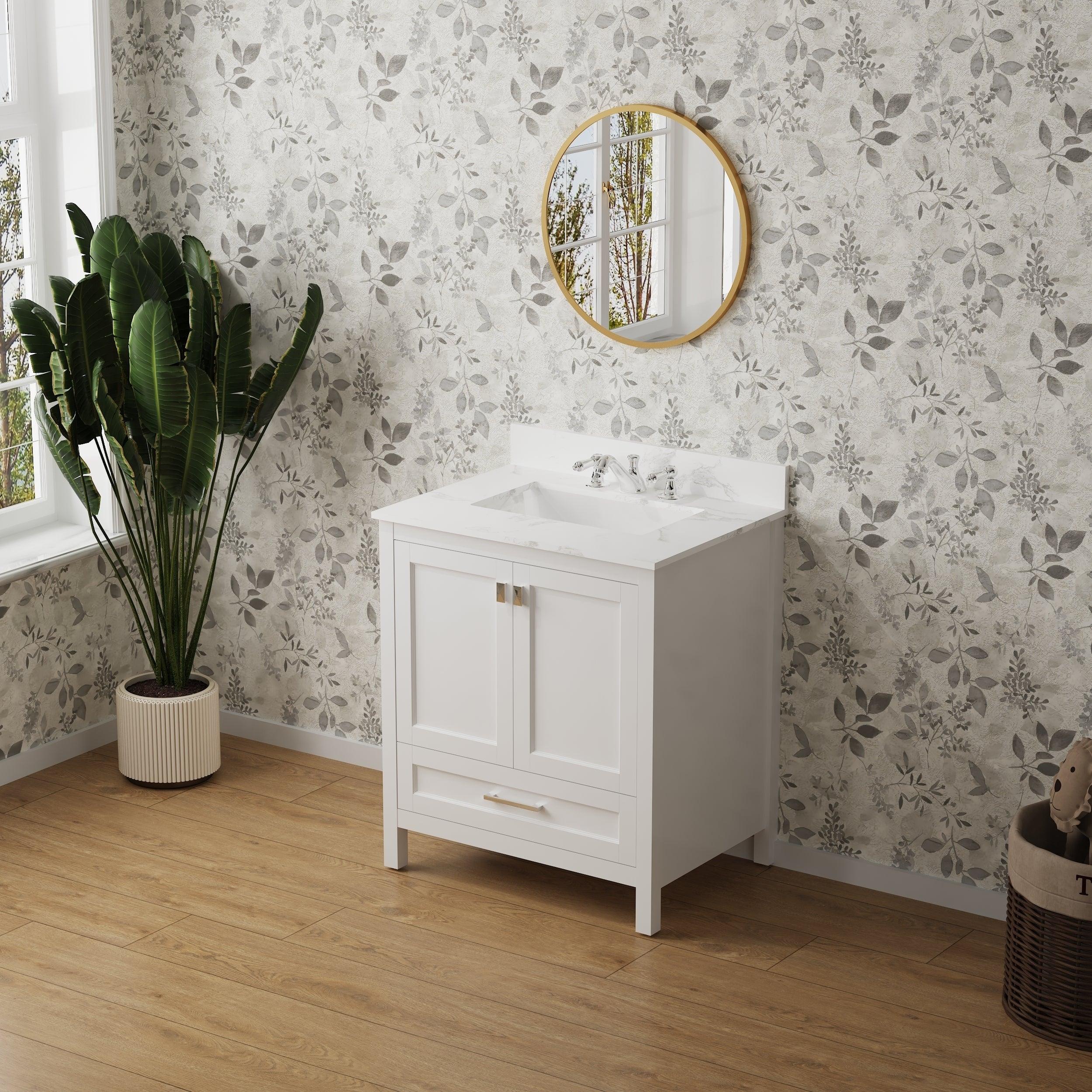 🆓🚛 Vanity Sink Combo Featuring a Marble Countertop, Bathroom Sink Cabinet, & Home Decor Bathroom Vanities - Fully Assembled White 30-Inch Vanity With Sink