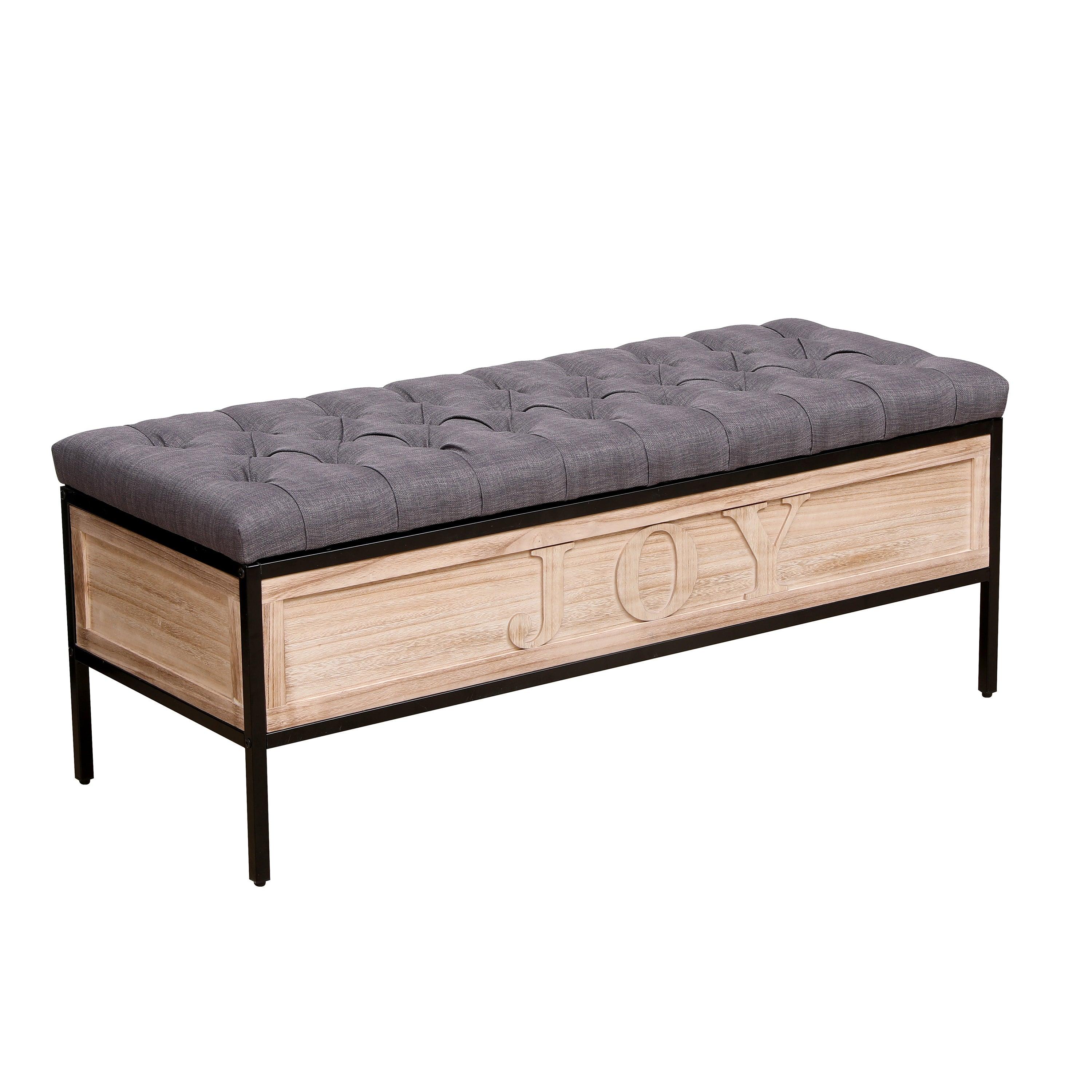 48'' Ottoman with Storage for Bedroom Upholstered Storage Benches Wood JOY End of Bed Bench (Dark Gray) LamCham