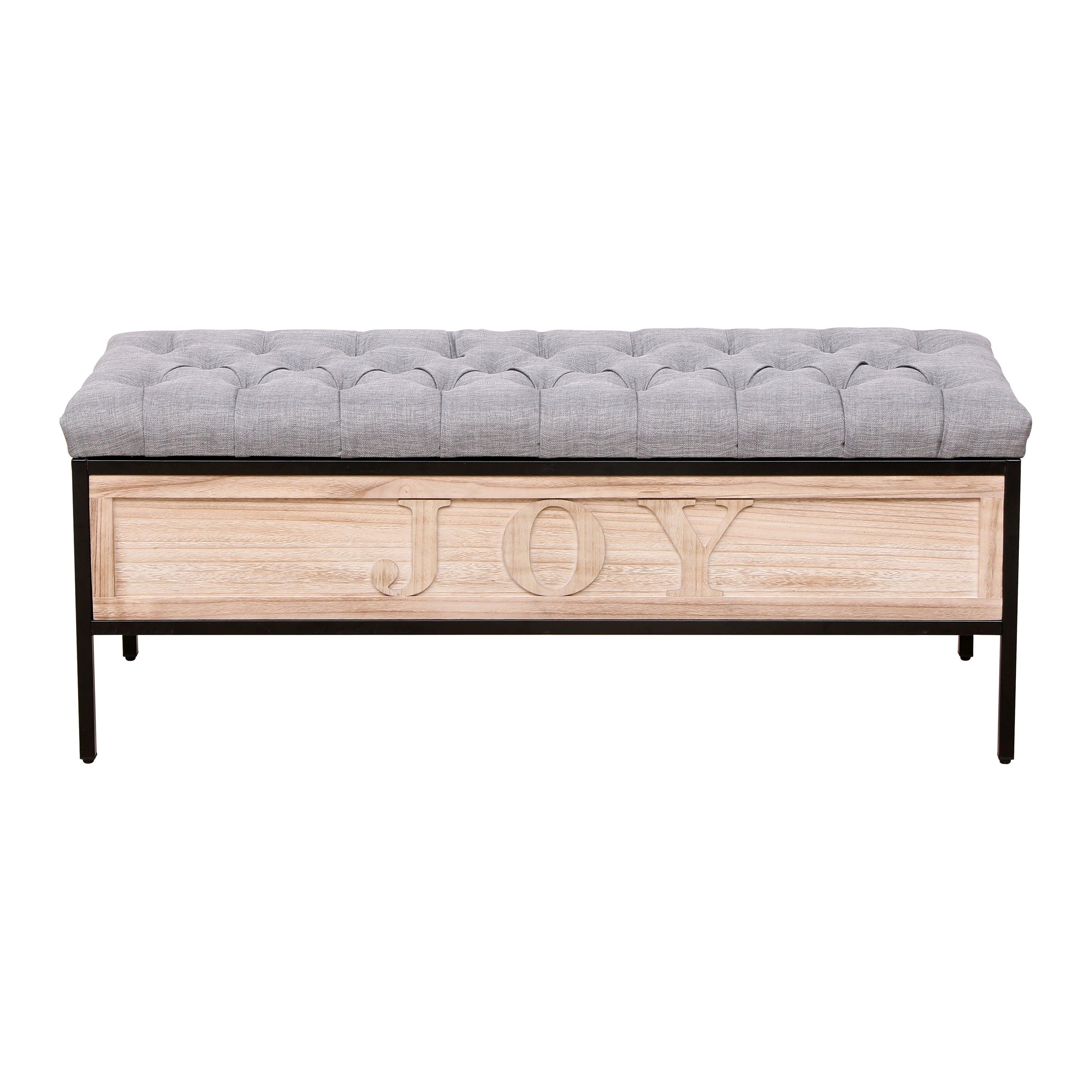 48'' Storage Bench Linen Upholstered End of Bed Storage Benches with Button Tufted Wooden JOY Ottoman for Bedroom, Living Room (Gray) LamCham