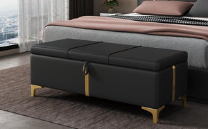 Elegant Upholstered Storage Ottoman, Storage Bench With Metal Legs For Bedroom, Living Room, Fully Assembled Except Legs, Black