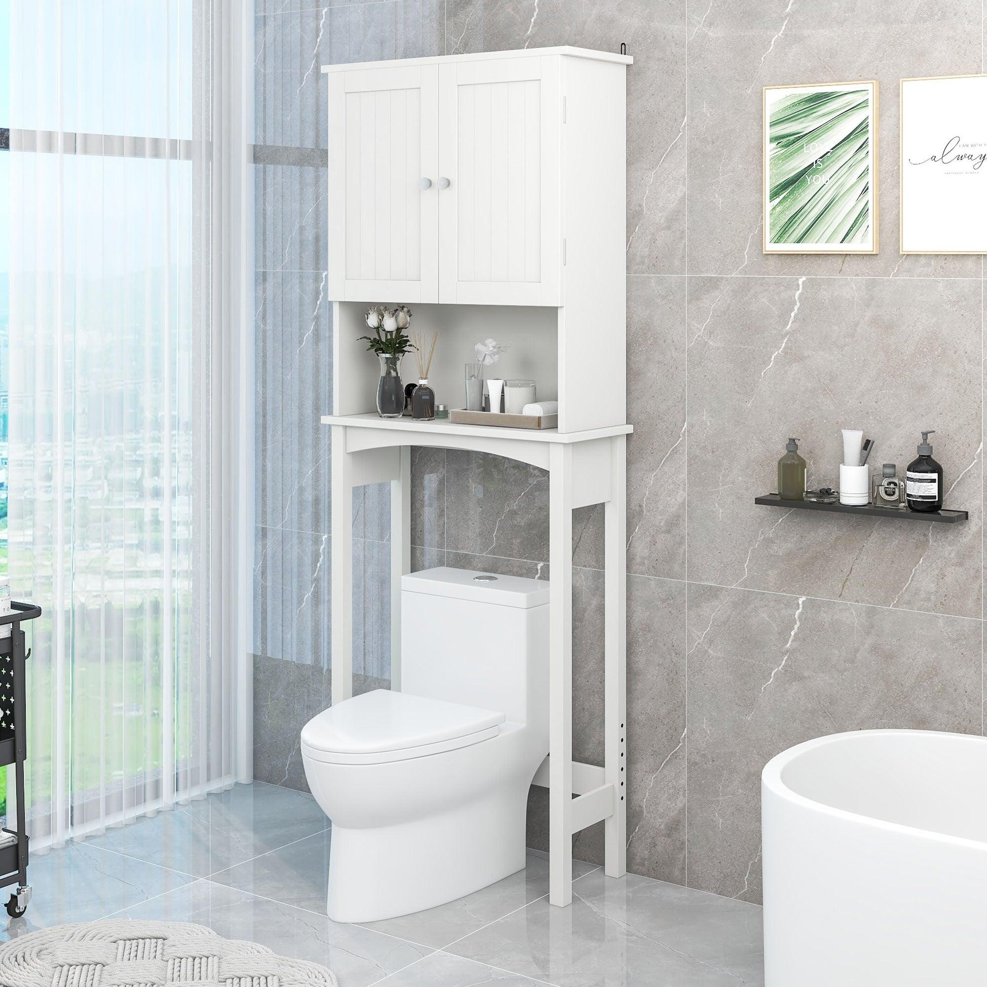 🆓🚛 Over-The-Toilet Bathroom Cabinet With Shelf & Two Doors Space-Saving Storage, Easy To Assemble, White