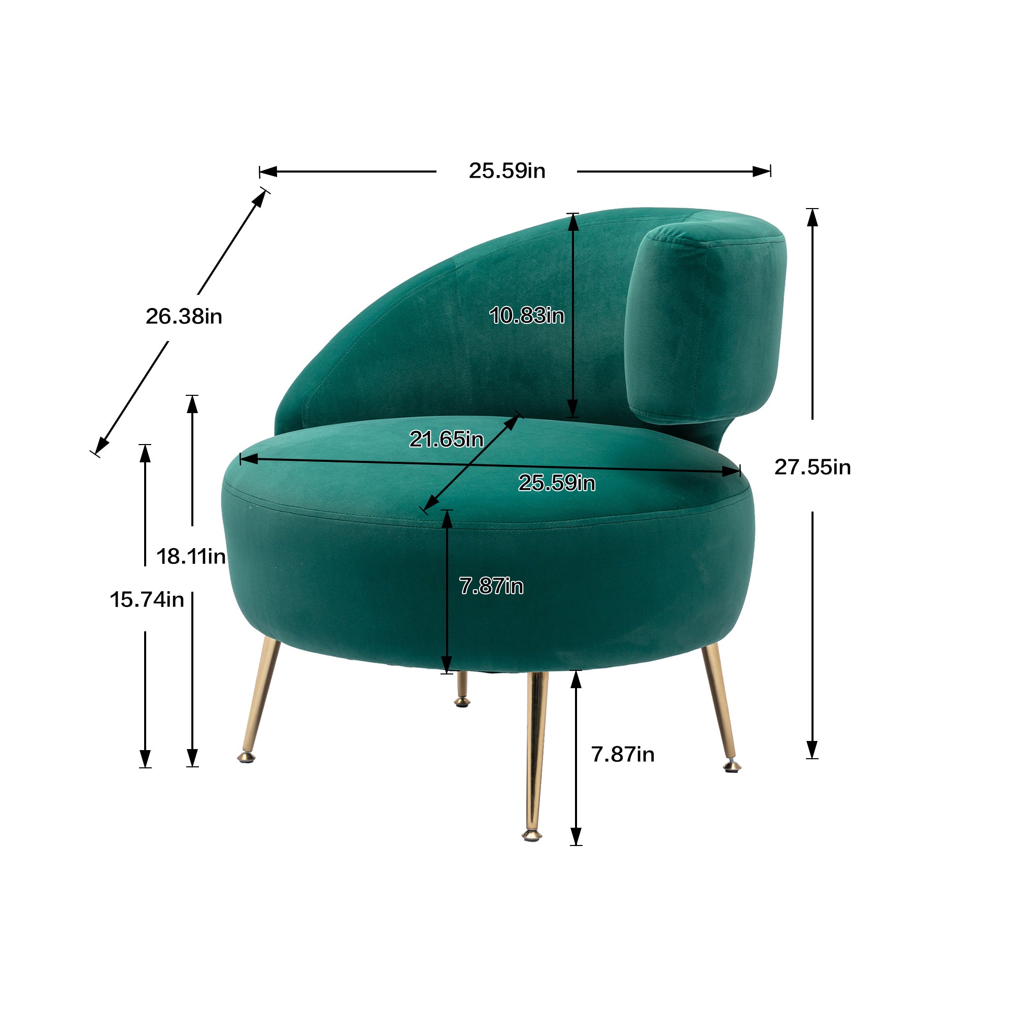 🆓🚛 Accent Chair, Leisure Single Chair With Golden Feet, Left Arm Chair, Green