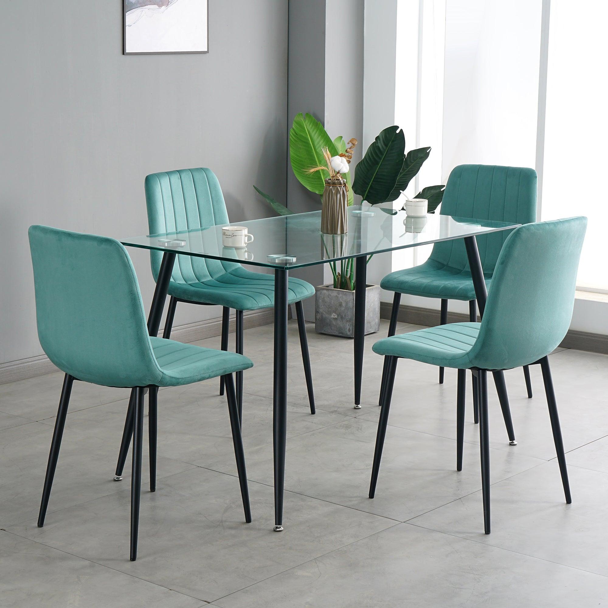 GIKILI Modern Dining Kitchen Chairs with Black Coated Metal Legs (set of 4), Teal