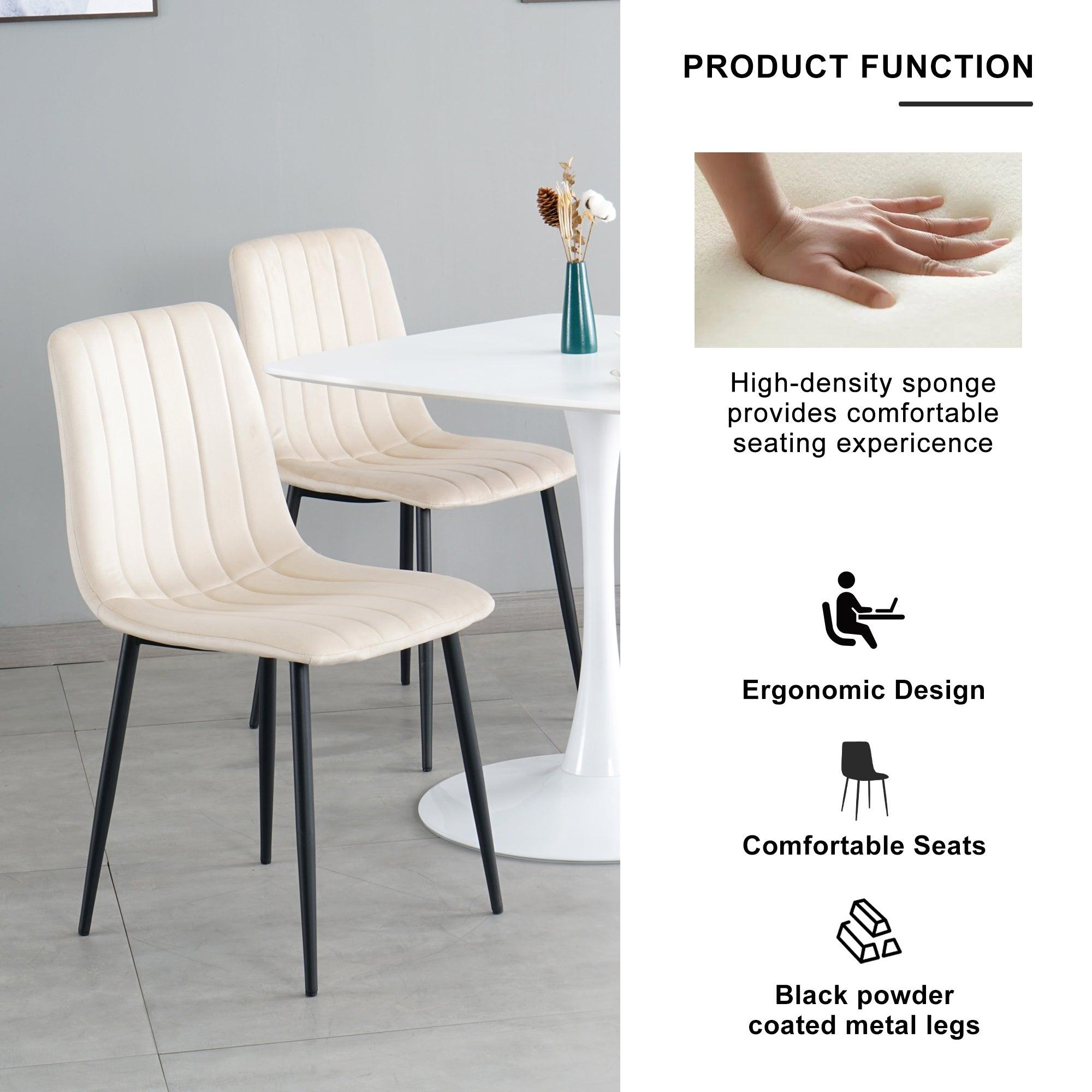 GIKILI Modern Dining Kitchen Chairs with Black Coated Metal Legs (set of 4), Cream Color