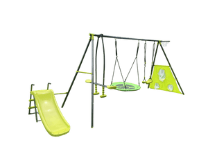 Green and Blue Interesting Six Function Swingset With Net Swing Metal Plastic Safe Swing Set 440lbs for Outdoor Playground for Age 3+ With 31.5in Net Swing