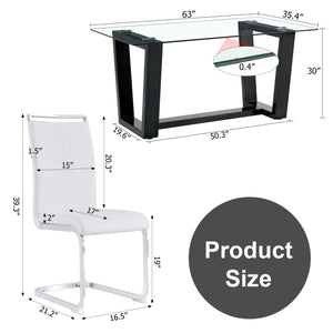 Glass Dining Table Large Modern Minimalist Rectangular  for 6-8 with 0.4" Tempered Glass Tabletop and Black MDFTrapezoid Bracket, For Kitchen Dining Living Meeting Room Banquet Hall