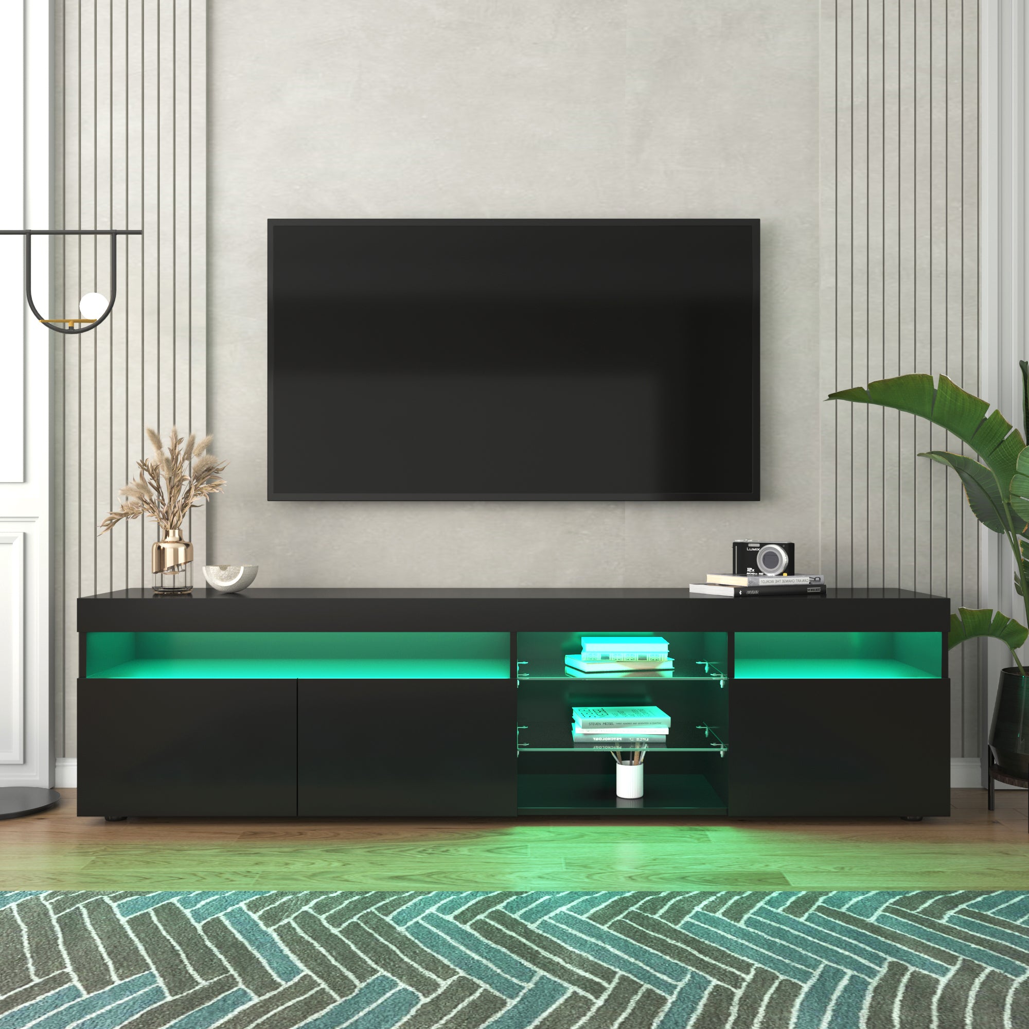 🆓🚛 Modern Design TV Stands for TV's Up To 80'', Led Light Entertainment Center, Media Console With Multi-Functional Storage, TV Cabinet for Living Room, Bedroom, Home Theatre