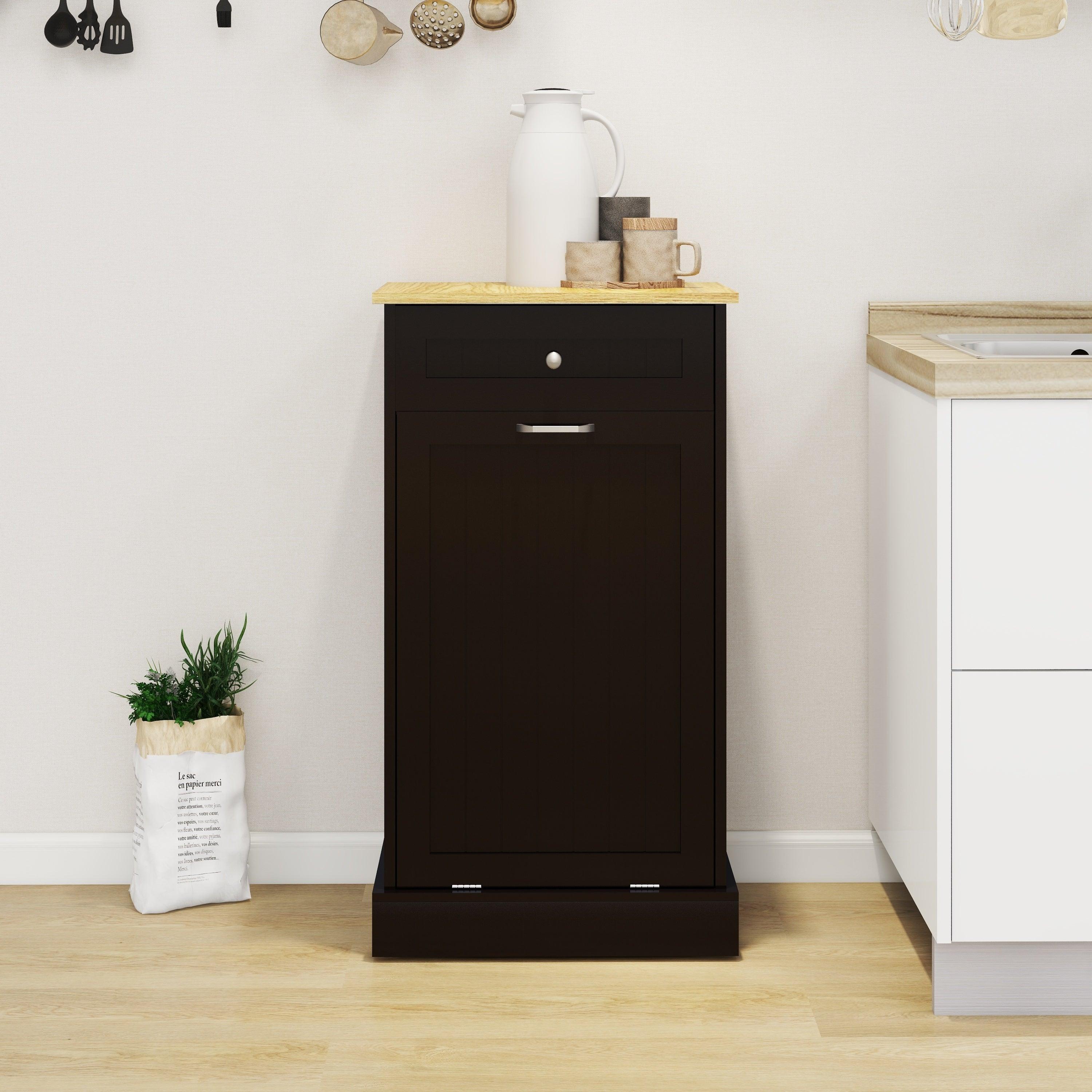 🆓🚛 One Drawers & One-Compartment Tilt-Out Trash Cabinet Kitchen Trash Cabinet, Black