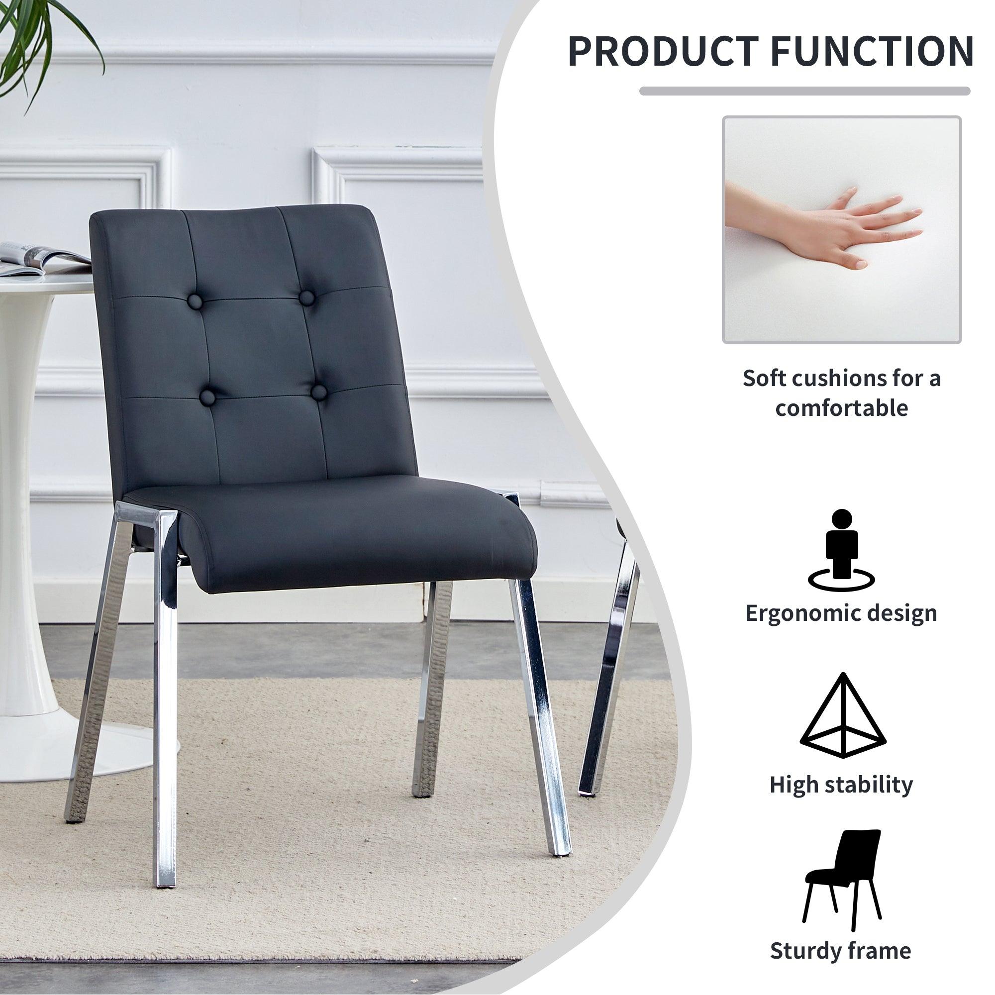Grid armless high backrest dining chair, electroplated metal legs, black 2-piece set, office chair. Suitable for restaurants, living rooms, kitchens, and offices.