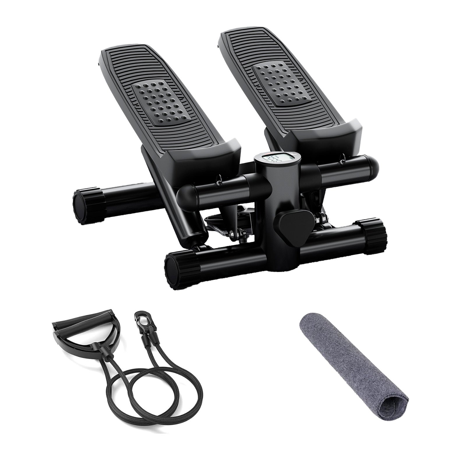 Mini Fitness Stepper, Hydraulic Fitness Stepper With Resistance Bands and Display, Silent Design, Weight Capacity 300Lbs, Portable Stepper for Total Body Workout, 11.3"L X 12.6"W X 7.8"H, Black