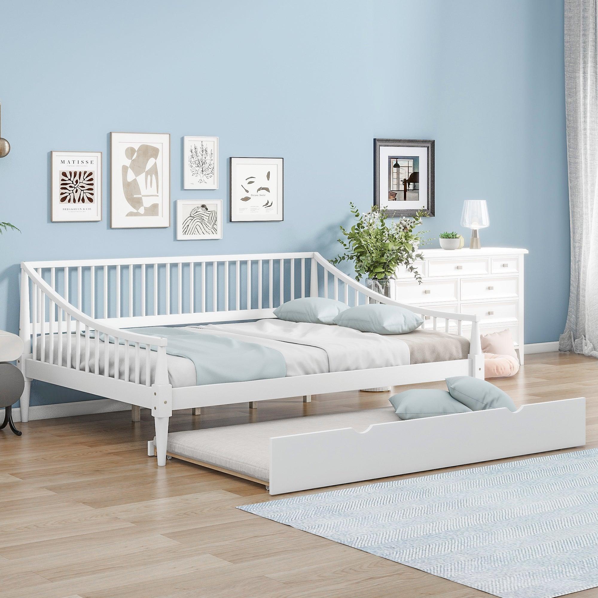 🆓🚛 Full Size Daybed With Trundle & Support Legs, White