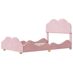 Full Size Upholstered Platform Bed with Cloud Shaped bed board, Light Pink