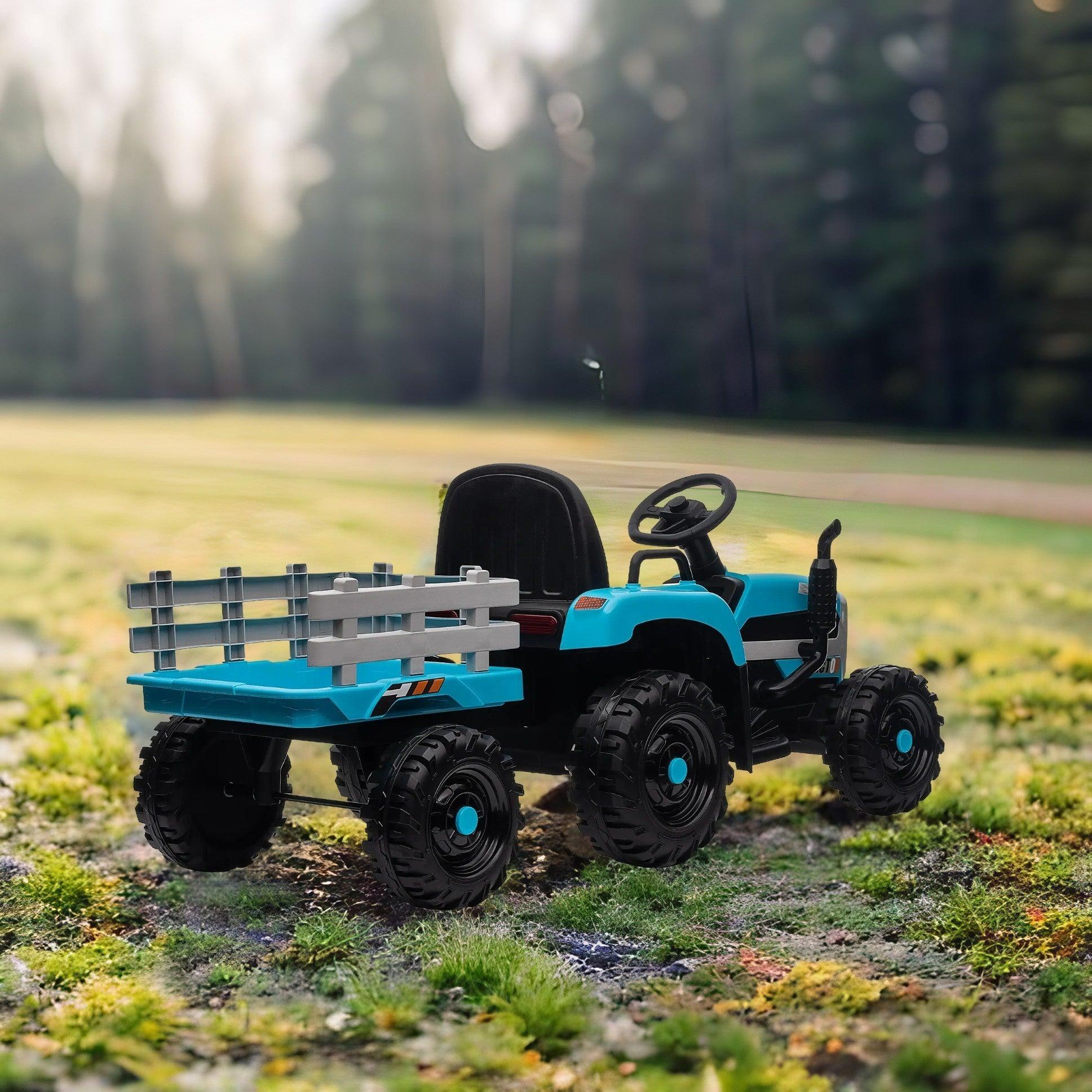 🆓🚛 Ride On Tractor With Trailer, 12V Battery Powered Electric Tractor Toy W/Remote Control, Electric Car for Kids, Three Speed Adjustable, Power Display, Usb, Mp3, Bluetooth, Led Light, Two-Point Safety Belt