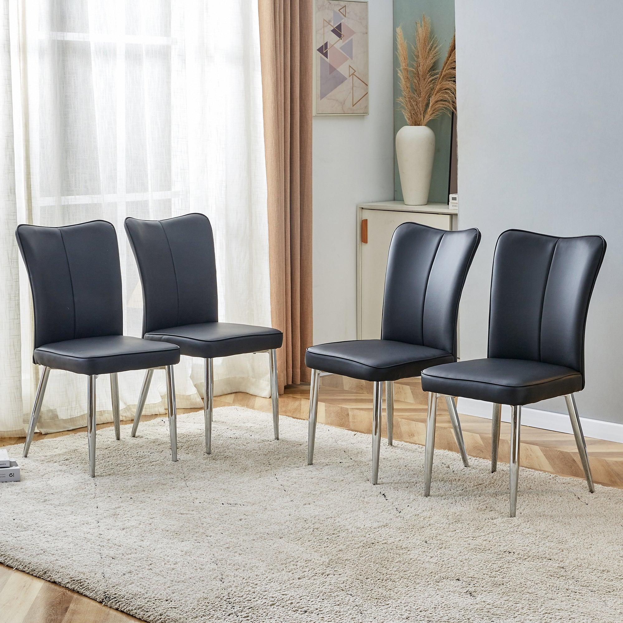 🆓🚛 Modern Minimalist Dining Chairs, Black Pu Leather Curved Backrest & Seat Cushions, Electroplated Metal Chair Legs, Suitable for Restaurants, Bedrooms, & Living Rooms a Set Of 4 Chairs.