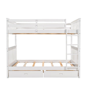 Full-Over-Full Bunk Bed with Ladders and Two Storage Drawers (White)