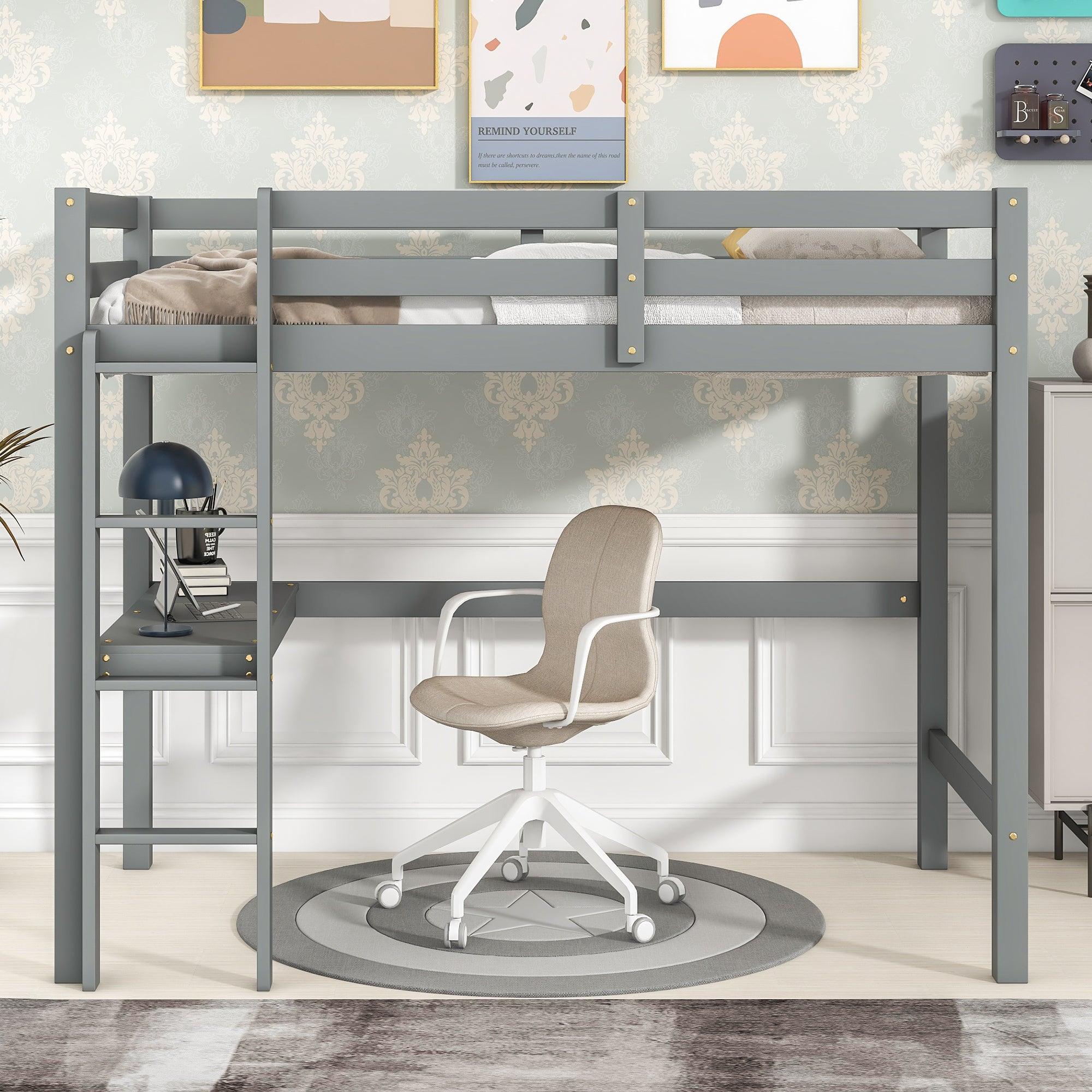 🆓🚛 Twin Loft Bed With Built-in Desk, Gray