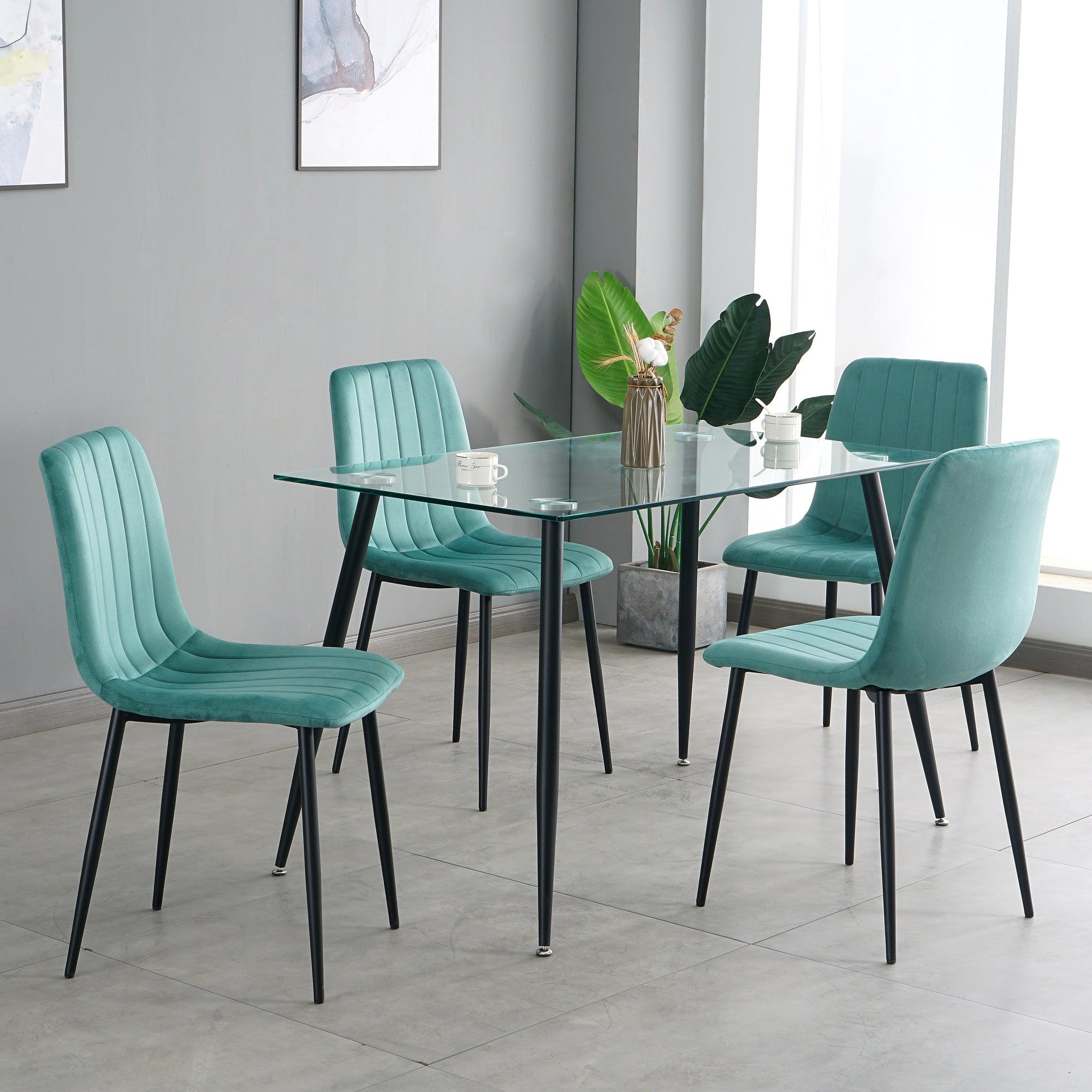 GIKILI Modern Dining Kitchen Chairs with Black Coated Metal Legs (set of 4), Teal