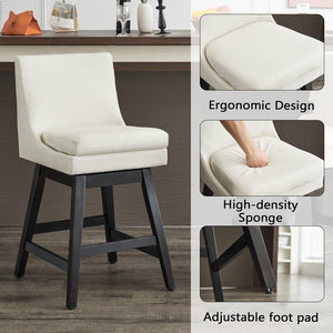 26" Upholstered High Back & Footrest Counter Swivel Bar Stools - Set Of 2 - Cream White