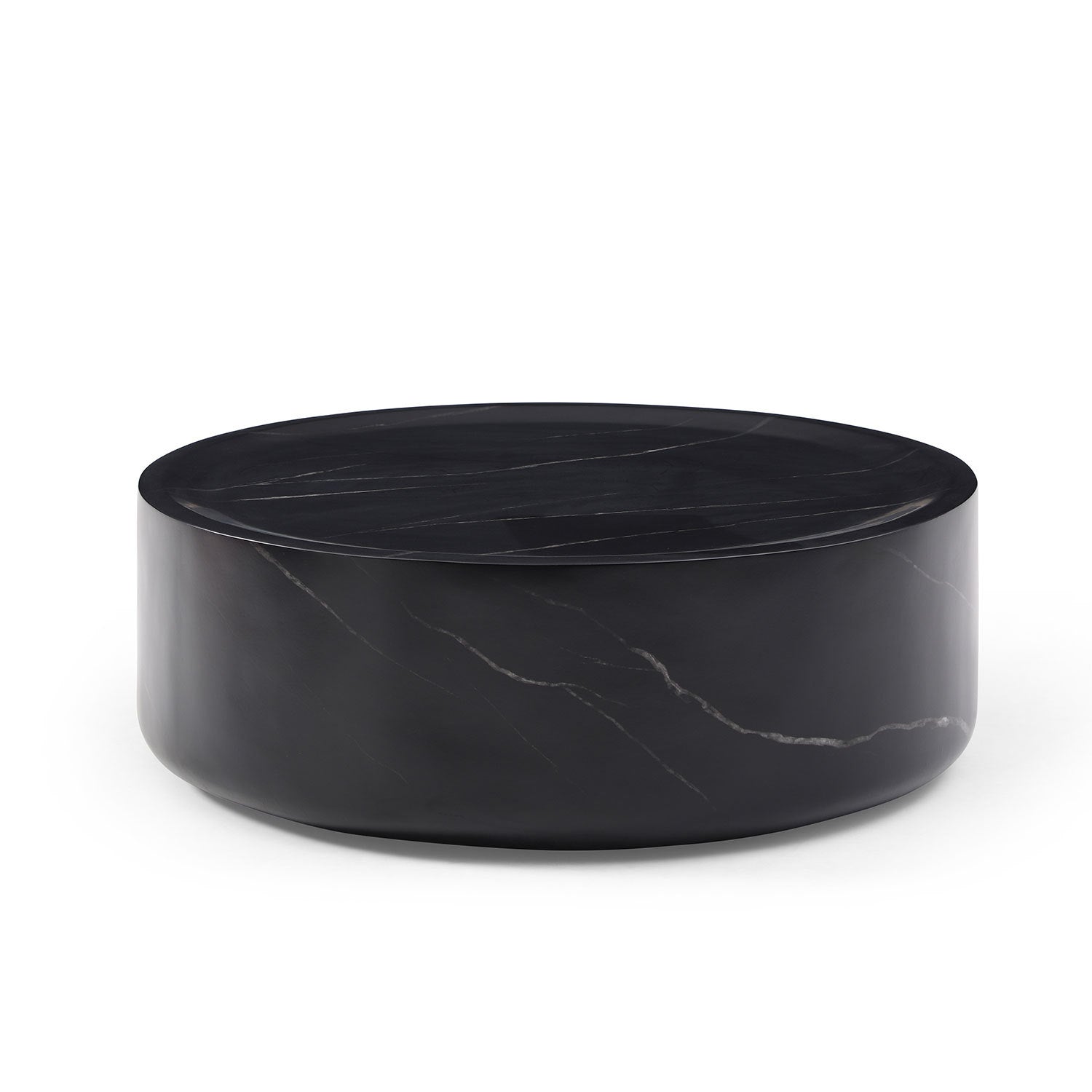 35.43" Black Marble Round Coffee Table, Simple Modern Center Cocktail Table for Living Room Office