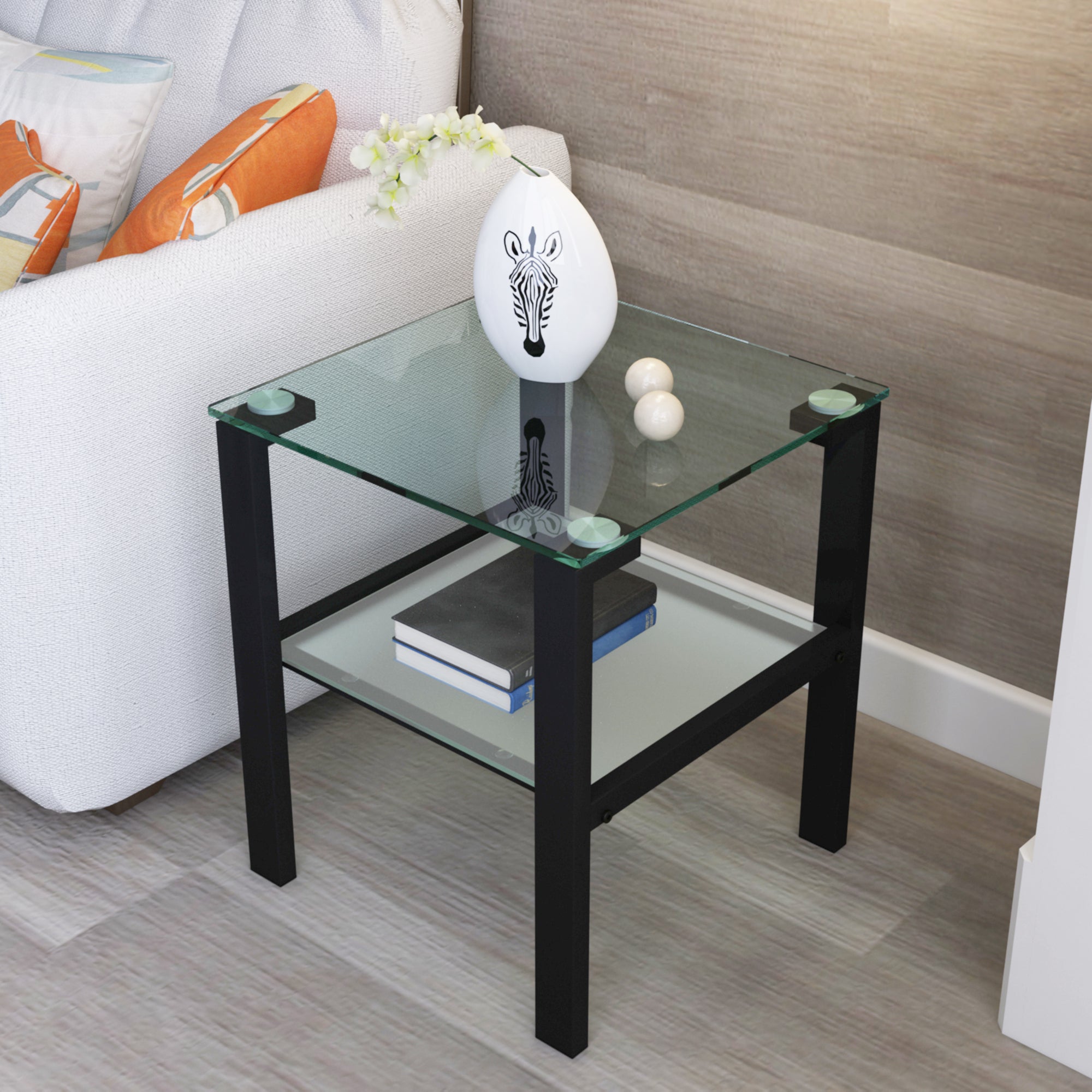 🆓🚛 Two Layer Glass  Tea Table, Small Round Table, Bedroom Corner Table, Living Room Side Table, Black