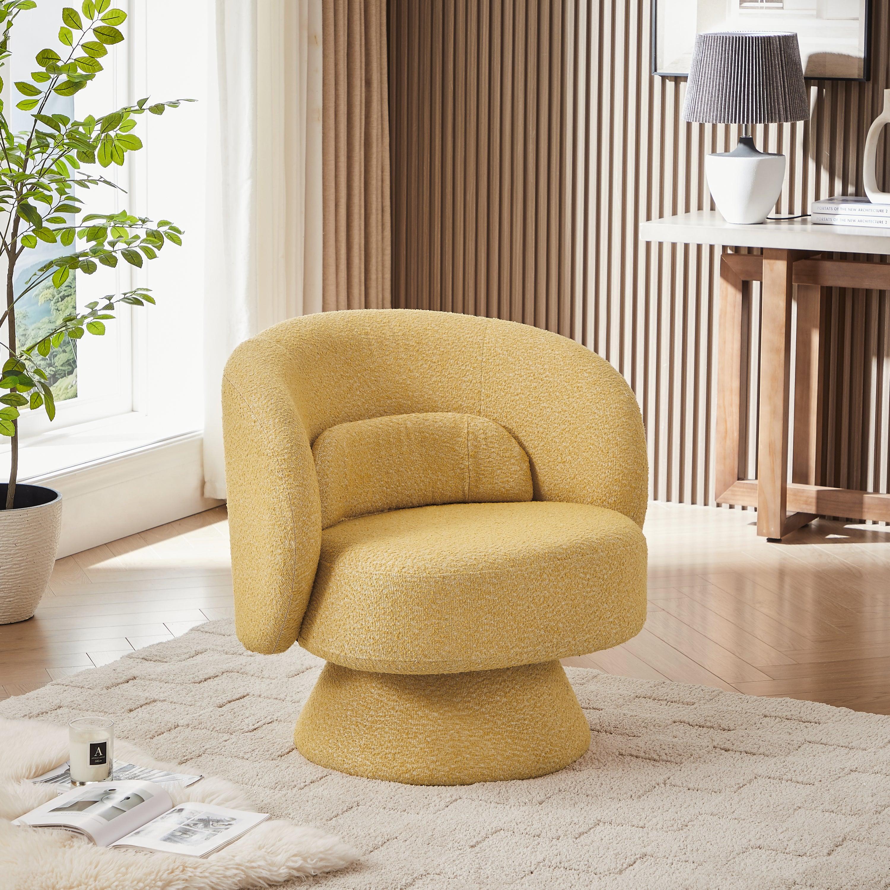🆓🚛 360 Degree Swivel Sherpa Accent Chair Modern Style Barrel Chair With Toss Pillows for Home Office, Living Room, Bedroom, Yellow