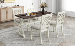 5-Piece 62*35.2Inch Extendable Rubber Wood Dining Table Set With X-Shape Legs, Console Table With Two 8.8Inch-Wide Flip Lids And Upholstered Dining Chairs , Beige LamCham