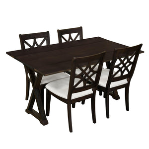 5-Piece 62*35.2Inch Extendable Rubber Wood Dining Table Set With X-Shape Legs, Console Table With Two 8.8Inch-Wide Flip Lids And Upholstered Dining Chairs , Dark Walnut LamCham