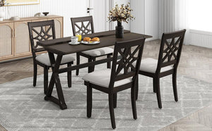 5-Piece 62*35.2Inch Extendable Rubber Wood Dining Table Set With X-Shape Legs, Console Table With Two 8.8Inch-Wide Flip Lids And Upholstered Dining Chairs , Dark Walnut LamCham