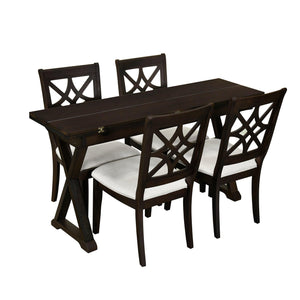 5-Piece 62*35.2Inch Extendable Rubber Wood Dining Table Set With X-Shape Legs, Console Table With Two 8.8Inch-Wide Flip Lids And Upholstered Dining Chairs , Dark Walnut LamCham